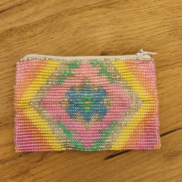 Unique Artisanal Beaded Coin Pouch 4.5x3 - Picture 2 of 3